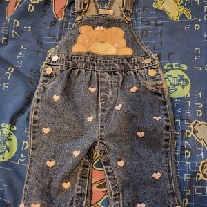 Y2k Heart Embroidery Bear Denim Heart Overalls for Kids - Pink Hearts 0/3 Months
